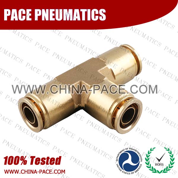Union Tee DOT Push To Connect Air Brake Fittings, DOT Push In Air Brake Tube Fittings, DOT Approved Brass Push To Connect Fittings, DOT Fittings, DOT Air Line Fittings, Air Brake Parts